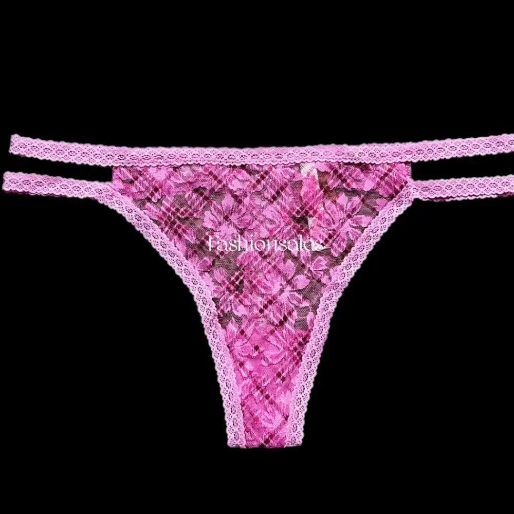Victorias Secret Pink Sheer Floral Lace Double Strap Thong panty XXl